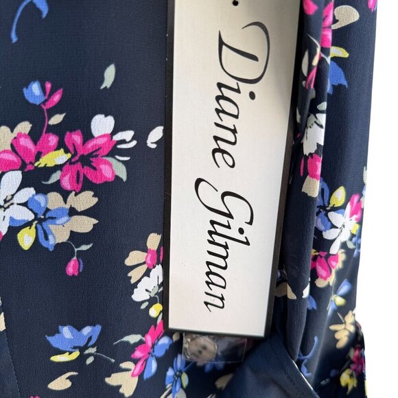 Diane Gilman Navy Floral Button-Up Silk Long Sleeve French Cuff Blouse New S - Picture 7 of 9